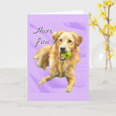Have Fun Golden Retriever Folded Greeting Card カード (黄色い花)