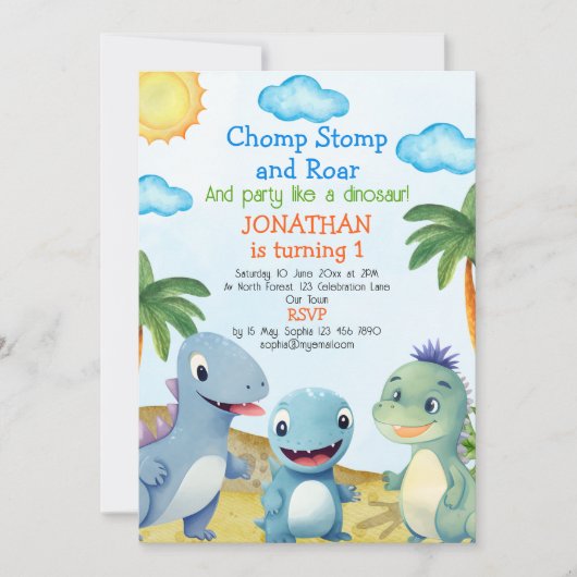 Have fun like a Dinosaur, Birthday boy 招待状 (正面)