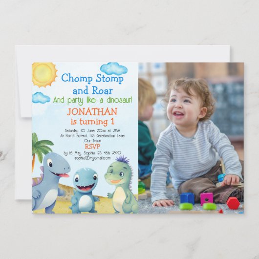 Have fun like a Dinosaur, Birthday boy with photo 招待状 (正面)