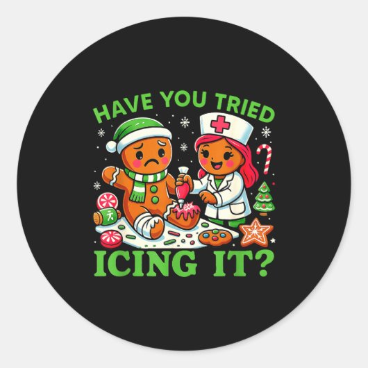 Have You Tried Icing It Christmas Gingerbread Icu ラウンドシール (正面)