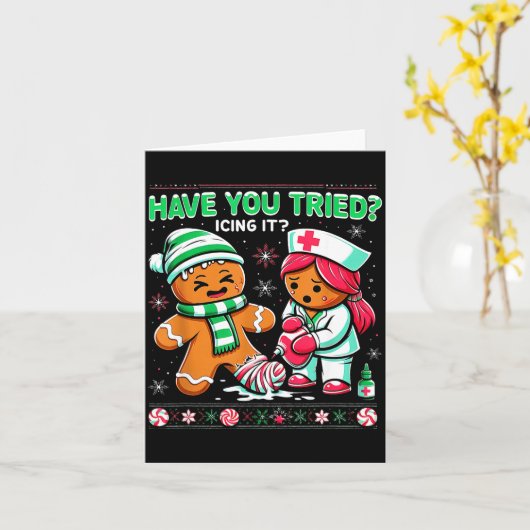Have You Tried Icing It Gingerbread Icu Nurse Chri カード (黄色い花)