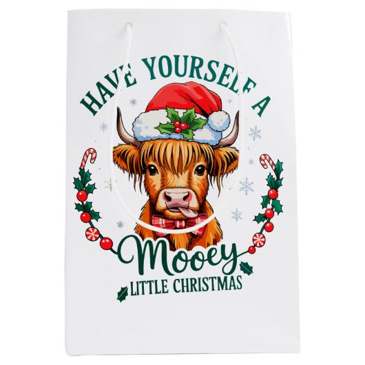 Have Yourself A Mooey Little Christmas Cute Cow ミディアムペーパーバッグ (正面)
