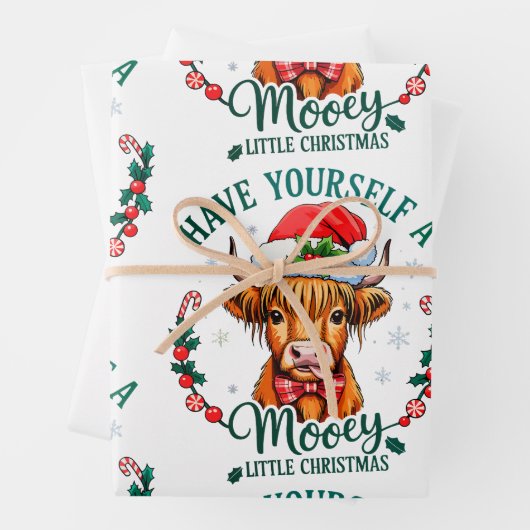 Have Yourself A Mooey Little Christmas Cute Cow ラッピングペーパーシート (インサイチュ)