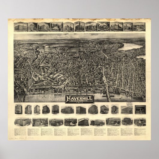 Haverhill Mass. 1914 Antique Panoramic Map ポスター (正面)