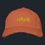 HAWAIIライトグリーンオンオレンジ動揺してスタイル 刺繍入りキャップ<br><div class="desc">HAWAII Light Green on Orange刺繍入りヴィンテージスタイル動揺して綿帽子。ハワイを愛する人に素晴らしい贈り物を！お客様の個人文字もしを希望し、単に「このテンプレートをパーソナライズ」詳細ボタンを選択して選択した文字を入力しカスタムたい。刺繍は、「編集デザイン」ツールボタンを選択して他の色の選択にカスタマイズ可能である。メインアイテムページで色の選択を選択することもできます。</div>