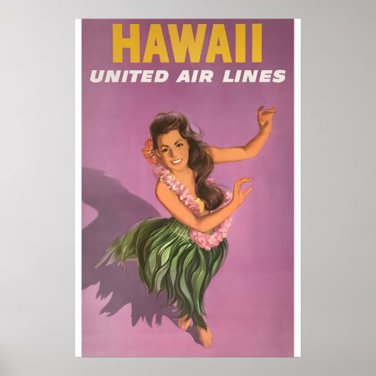 Hawaii960s Hula Girl Vintage Style Travel Poster ポスター (正面)