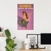 Hawaii960s Hula Girl Vintage Style Travel Poster ポスター (ホームオフィス)