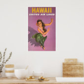 Hawaii960s Hula Girl Vintage Style Travel Poster ポスター (キッチン)
