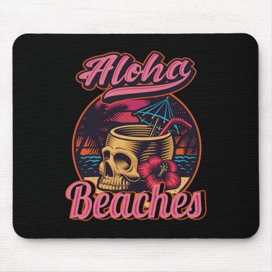 Hawaii Aloha Beaches Tropical Goth Skeleton Skull  マウスパッド (正面)