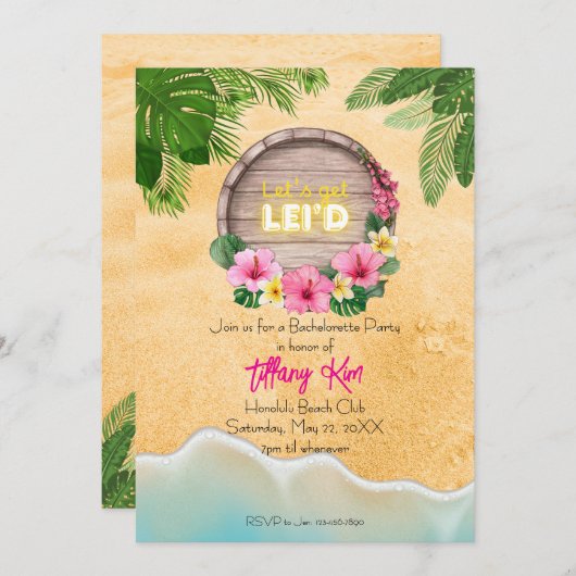 Hawaii Bachelorette Party 招待状 (正面/裏面)