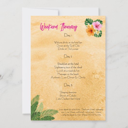 Hawaii Bachelorette Weekend Party 招待状 (裏面)