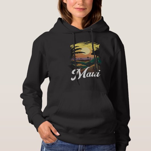 Hawaii Beach Sunset Ocean Maui Aloha Retro Hawaiia パーカ (正面)