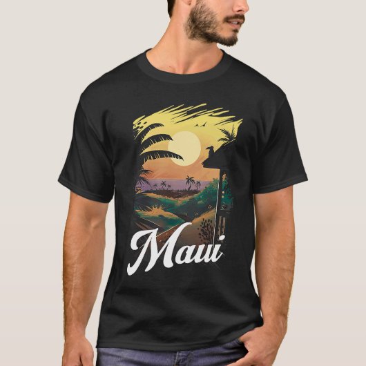 Hawaii Beach Sunset Ocean Maui Aloha Retro Hawaiia Tシャツ (正面)