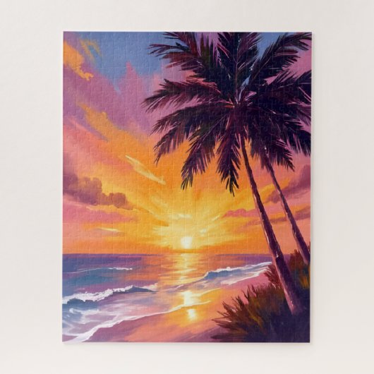 Hawaii Beach Sunset Painting Travel ジグソーパズル (縦)