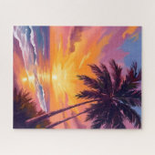 Hawaii Beach Sunset Painting Travel ジグソーパズル (横)
