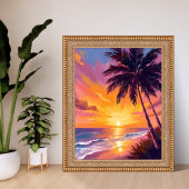 Hawaii Beach Sunset Painting Travel ポスター