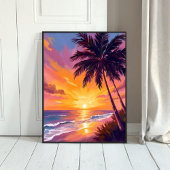 Hawaii Beach Sunset Painting Travel ポスター