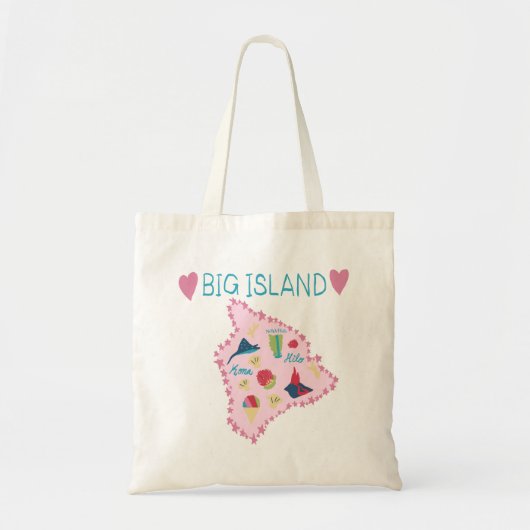 Hawaii Big Island Map Cute Pastel Illustration  トートバッグ (正面)