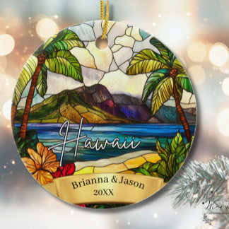 Hawaii Christmas Ornament Couples Family Vacation セラミックオーナメント