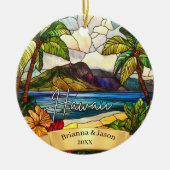 Hawaii Christmas Ornament Couples Family Vacation セラミックオーナメント (正面)