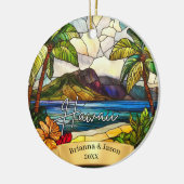 Hawaii Christmas Ornament Couples Family Vacation セラミックオーナメント (左)