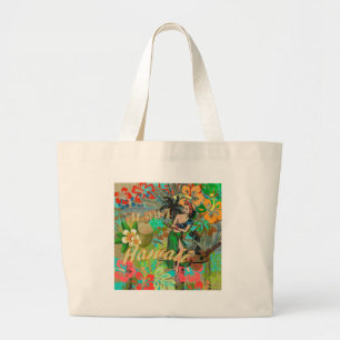 Hawaii Flower Hula Vintage Floral Graphic ラージトートバッグ