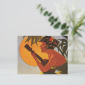 Hawaii girl playing ukulele on romantic sunset ポストカード (スタンド正面)