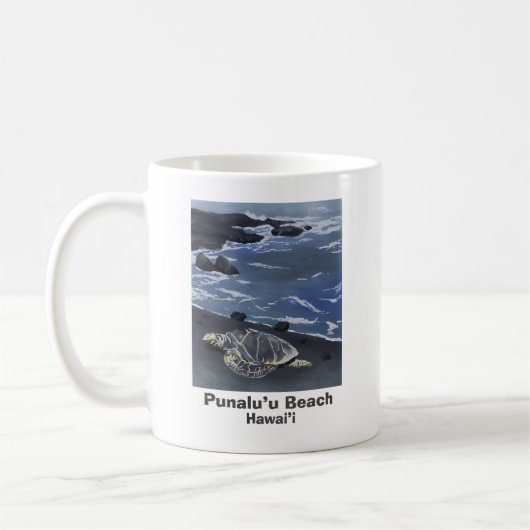 Hawaii Green Sea Turtle on Black Sand Beach  Coffe コーヒーマグカップ (左)
