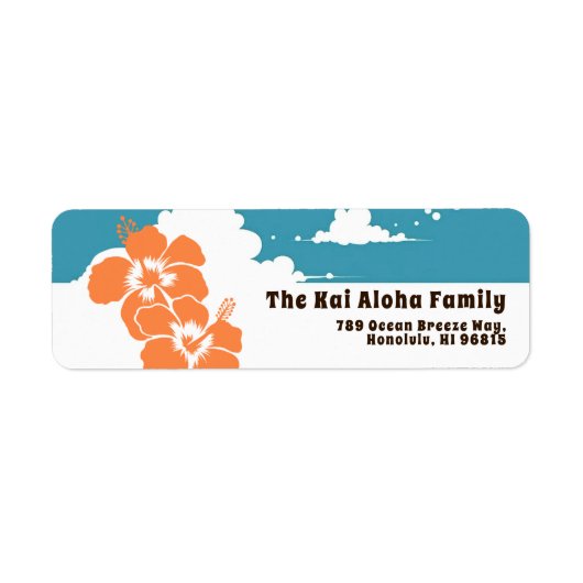 Hawaii Hibiscus & Summer Clouds Customizable ラベル (正面)