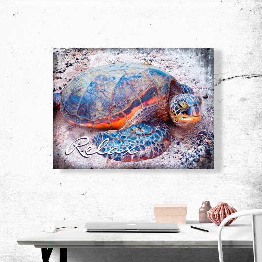 Hawaii Honi Sea Turtle Close upフォトスクリプリラックスト キャンバスプリント
