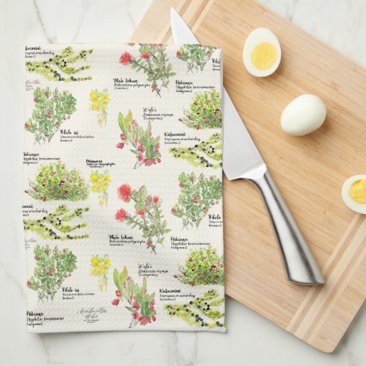 Hawai'i Island Volcano Native Plants Kitchen Towel キッチンタオル (四つ折り)