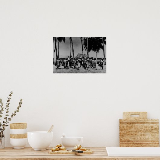 Hawaii - Line of Hula Girls Dancing ポスター (キッチン)