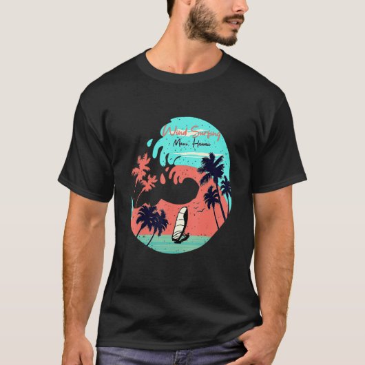 Hawaii Maui Beach Wind Surfing Retro Wave Summer F Tシャツ (正面)