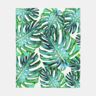 Hawaii Monstera Leaf Tropical Greenery Modern フリースブランケット