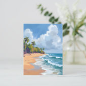 Hawaii Ocean Shore Watercolor Painting ポストカード (スタンド正面)