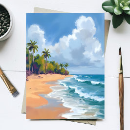 Hawaii Ocean Shore Watercolor Painting ポストカード