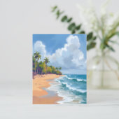 Hawaii Ocean Shore Watercolor Painting Card (スタンド正面)