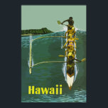 Hawaii Outrigger Canoe Vintage Travel Poster ポスター<br><div class="desc">Hawaii outrigger canoe. This vintage travel poster shows people paddling an outrigger canoe off Waikiki Beach. Diamond Head is in the background.</div>