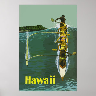 Hawaii Outrigger Canoe Vintage Travel Poster ポスター