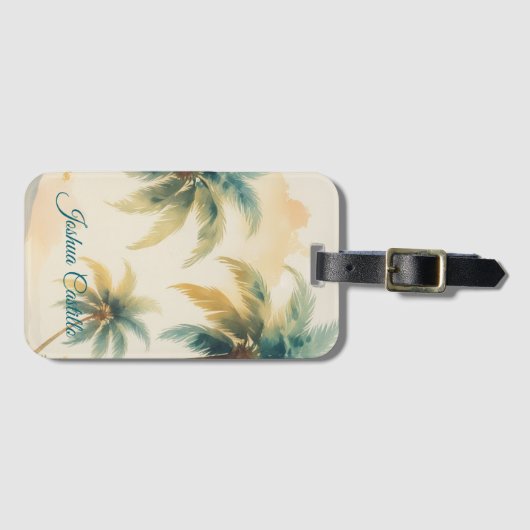 Hawaii Palms Calligraphy Simple Professional Name ラゲッジタグ (正面横)