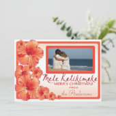 Hawaii pink hibiscus custom photo Christmas cards シーズンカード (スタンド正面)
