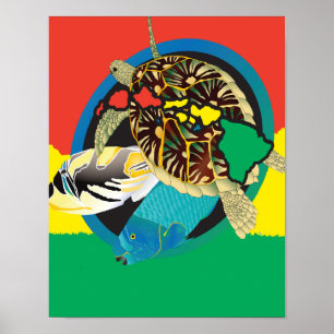 Hawaii Reggae Turtle Hawaii Islands ポスター