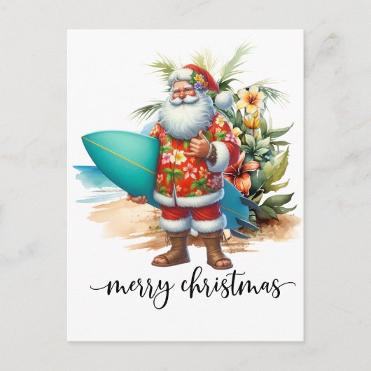 Hawaii Santa Claus is holding surf board Christmas ポストカード (正面)