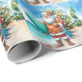 Hawaii Santa Claus is holding surf board Christmas ラッピングペーパー (ロールコーナー)