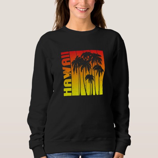 Hawaii Souvenir Palm Trees Sunset Retro スウェットシャツ (正面)