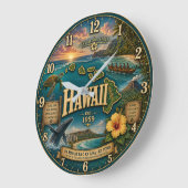 Hawaii State Heritage Island Map Sea Turtle ラージ壁時計 (傾斜)