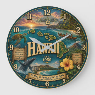 Hawaii State Heritage Island Map Sea Turtle ラージ壁時計