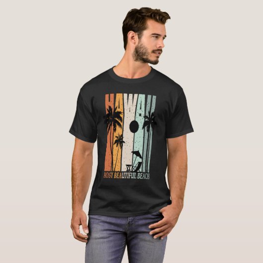 Hawaii Summer Beach Vintage Sunset Tシャツ (正面フル)
