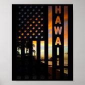 Hawaii Sunset American Flag Honolulu Hawaiian Isla ポスター (正面)