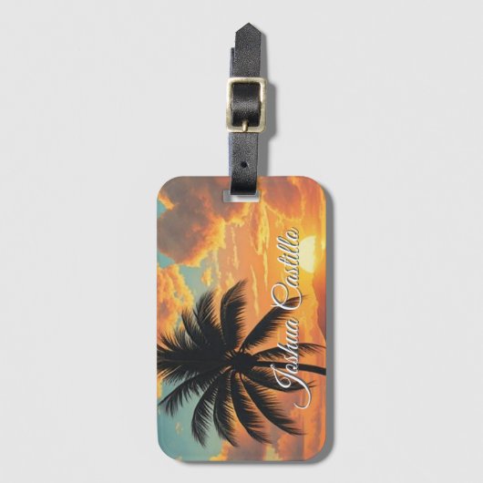 Hawaii Sunset Calligraphy Simple Professional Name ラゲッジタグ (正面縦)